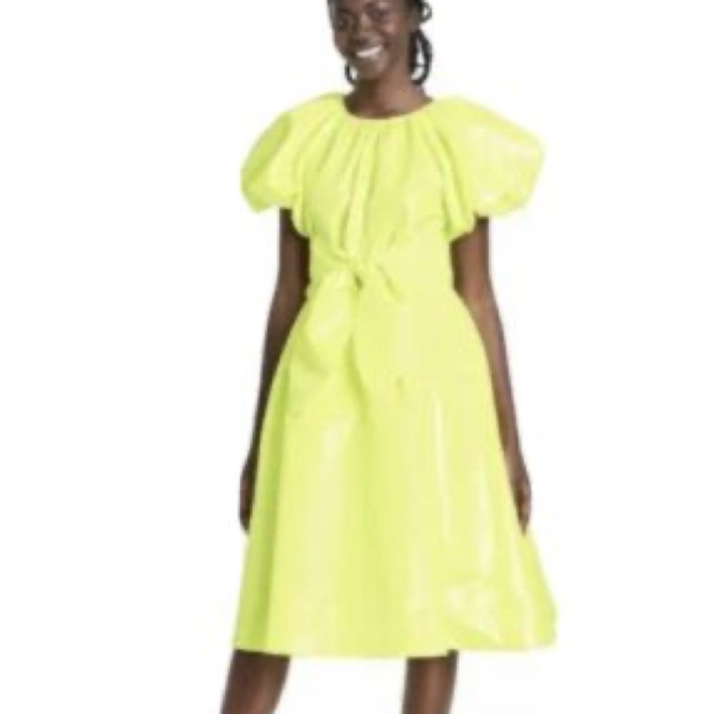Christopher John Rogers for Target puff sleeve tie waist yellow volume dress XXS